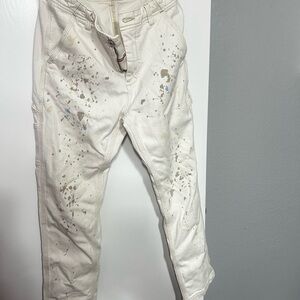 Anthropologie Cream Straight-Leg Jeans with Neutral Paint Splatter